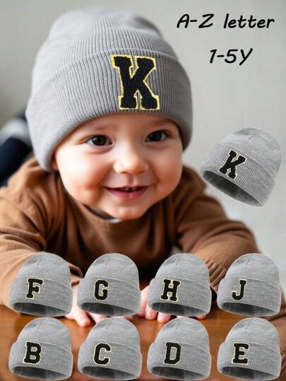 1PC Embroidered Personalized Baby Knitted Hat Toddler Children 26 Letter Beanie Cap Craft Baby Girls Boys Skull Hat For Infant Girls Daily Wear 1-5Y