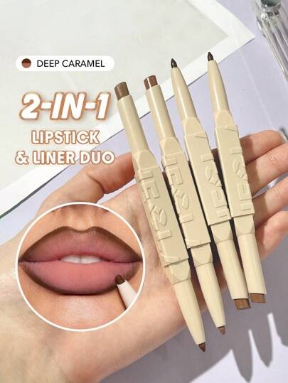 SHEGLAM Glam 101 Lipstick & Liner Duo-Deep Caramel 2-In-1 Matte Dual-Ended Lip Liner Lipstick Pencil Highly Pigmented Long Lasting Smooth Easy To Wear Lip Makeup Pink Brown Lip Liner Brand Beauty Makeup Cosmetic For Women Girls Perfect For Fall Winter Ideal For Y2K Fancy Fashion Suitable For Birthday Present Halloween Party Ready Best Color