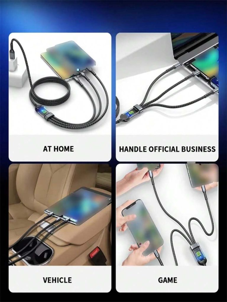 3-In-1 Super Fast Charging Cable, 3-In-1 Charging Cable With Transparent Illuminated Braided Nylon Wire, Fast Charging Data Cable Compatible With IPhone, Android, Camera, MP3 Universal Adapter 100W Nan - Image 8