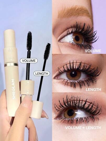 SHEGLAM Lash Besties 2-In-1 Mascara Volumizing Double Head Brush Easy To Remove No Smudge Long-Lasting Define Thick Lengthening Volume Big Eyes Mascara Brand Beauty Makeup Cosmetic For Women Girls Perfect For Fall Winter Ideal For Y2K Fancy Fashion Suitable For Birthday Present Halloween Party Ready Best Color