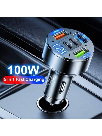100W 3USB 2Type-C Car Charger Fast Charging PD QC3.0 USB C Car Phone Charger Type C Adapter In Car Compatible With Iphone