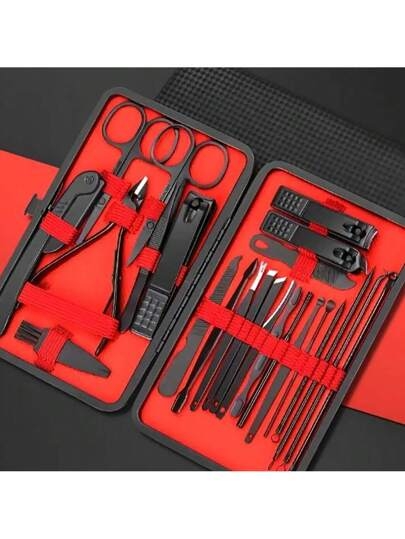 7-Piece/18-Piece/24-Piece Professional Nail Tweezers Care Set, Multi-Purpose, The Combination Includes: Stainless Steel Cuticle Clippers, Nail Scissors, Acne Needles And Toenail Clippers Set, Equipped With Sharp Blades And Durable Materials, Suitable For Home Nail Care For Men And Women.