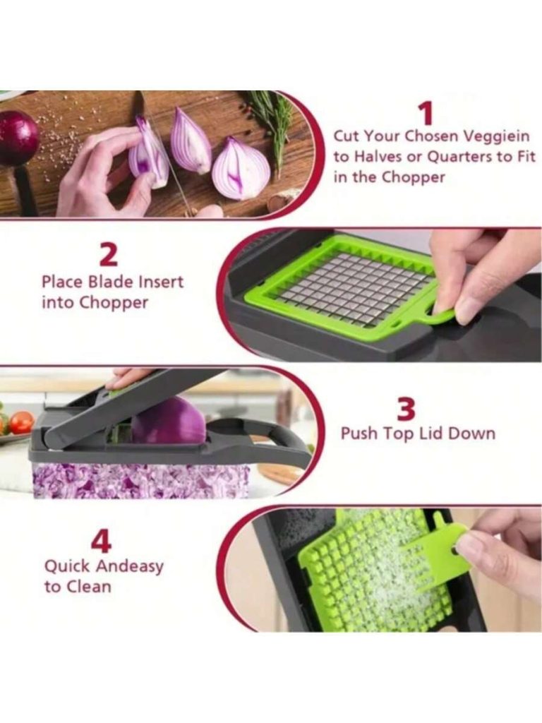 [Vegetable Slicer] 15-In-1 Vegetable Chopper, Professional Onion Chopper, Multi-Functional Food Chopper, Kitchen Vegetable Slicer And Dicer, Vegetable Chopper With 8 Blades, Carrot Chopper With Container Father Gift - Image 5