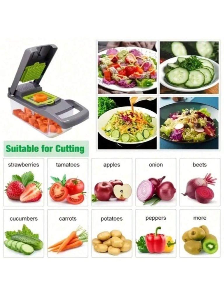 [Vegetable Slicer] 15-In-1 Vegetable Chopper, Professional Onion Chopper, Multi-Functional Food Chopper, Kitchen Vegetable Slicer And Dicer, Vegetable Chopper With 8 Blades, Carrot Chopper With Container Father Gift - Image 9