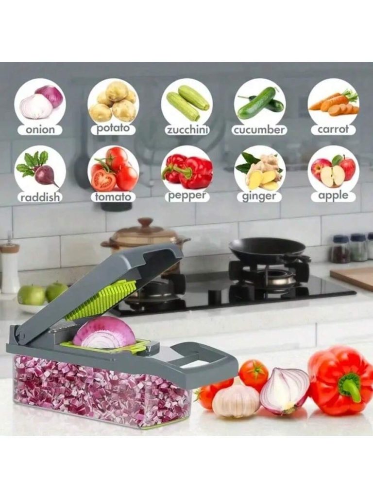 [Vegetable Slicer] 15-In-1 Vegetable Chopper, Professional Onion Chopper, Multi-Functional Food Chopper, Kitchen Vegetable Slicer And Dicer, Vegetable Chopper With 8 Blades, Carrot Chopper With Container Father Gift - Image 10