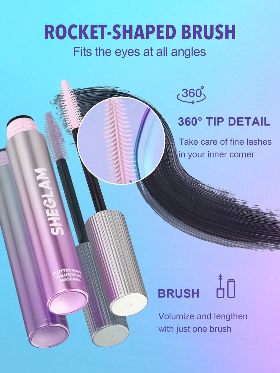 SHEGLAM Flutter Wink Volumizing Mascara Volumizing Lengthening Long-Lasting No Smudge Thick Lengthening Volume Big Eyes Mascara Brand Beauty Makeup Cosmetic For Women Girls Perfect For Fall Winter Ideal For Y2K Fancy Fashion Suitable For Birthday Present Halloween Party Ready Best Color - Image 4
