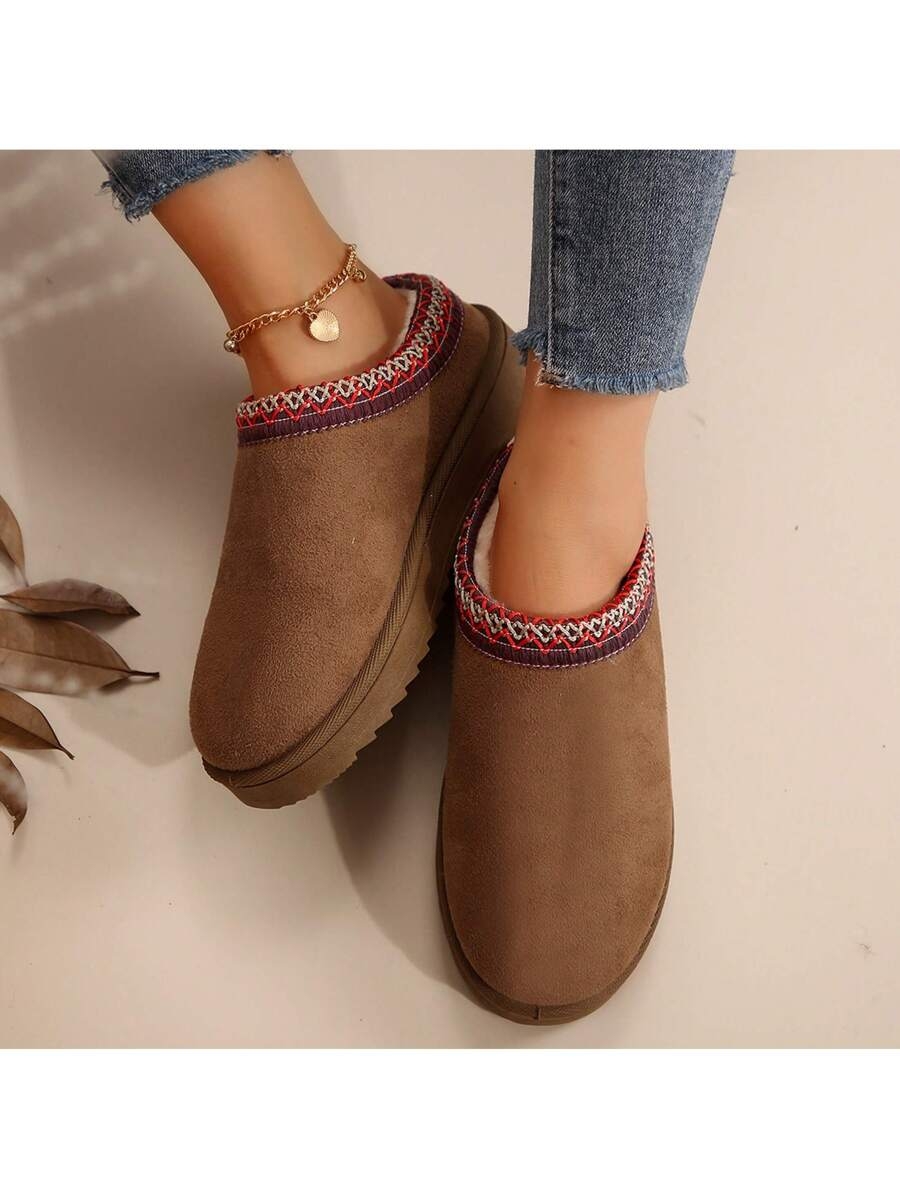 Women's Sandals Platform Snow Boots - Warm Shoes For Outdoor Non Slip Comfort, Winter Slippers With Thickened Flat Soles Brown Winter Shoes For Momen - Image 14