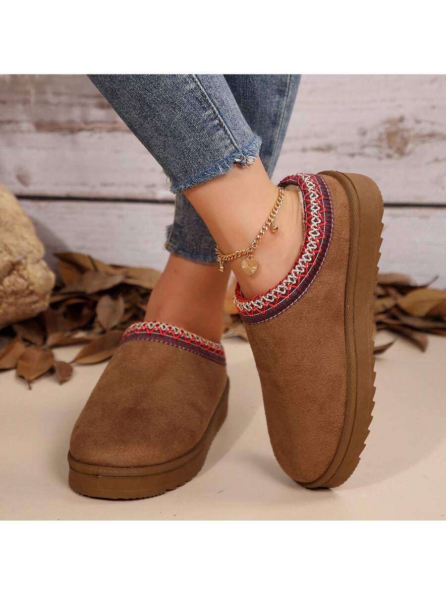 Women's Sandals Platform Snow Boots - Warm Shoes For Outdoor Non Slip Comfort, Winter Slippers With Thickened Flat Soles Brown Winter Shoes For Momen - Image 20