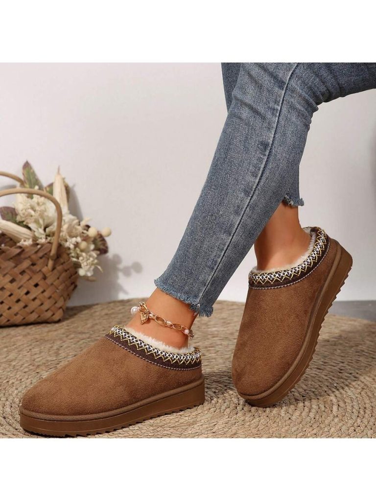 Women's Sandals Platform Snow Boots - Warm Shoes For Outdoor Non Slip Comfort, Winter Slippers With Thickened Flat Soles Brown Winter Shoes For Momen - Image 48