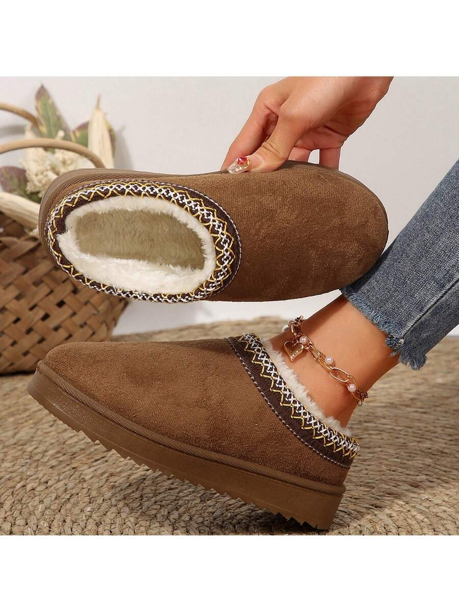 Women's Sandals Platform Snow Boots - Warm Shoes For Outdoor Non Slip Comfort, Winter Slippers With Thickened Flat Soles Brown Winter Shoes For Momen - Image 52