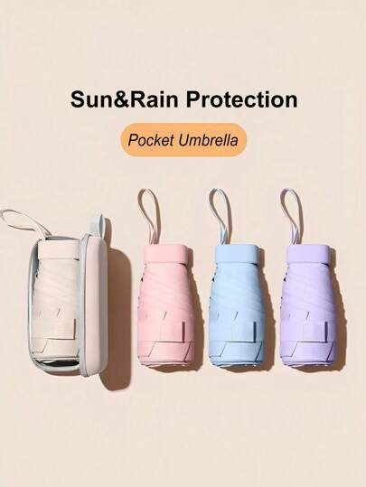 1pc Compact Umbrella, 5-Fold Umbrella, Dual Use Rainproof & Sunproof, Ultra-Light Pocket Parasol For Women
