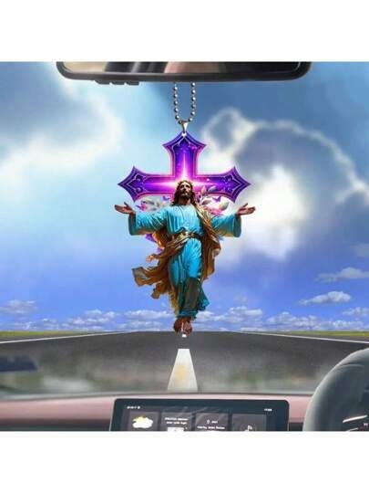 1 Piece, Cross Acrylic Pendant For Religious Figures, Cross Car Decoration Pendant, Flat Car Pendant Decoration