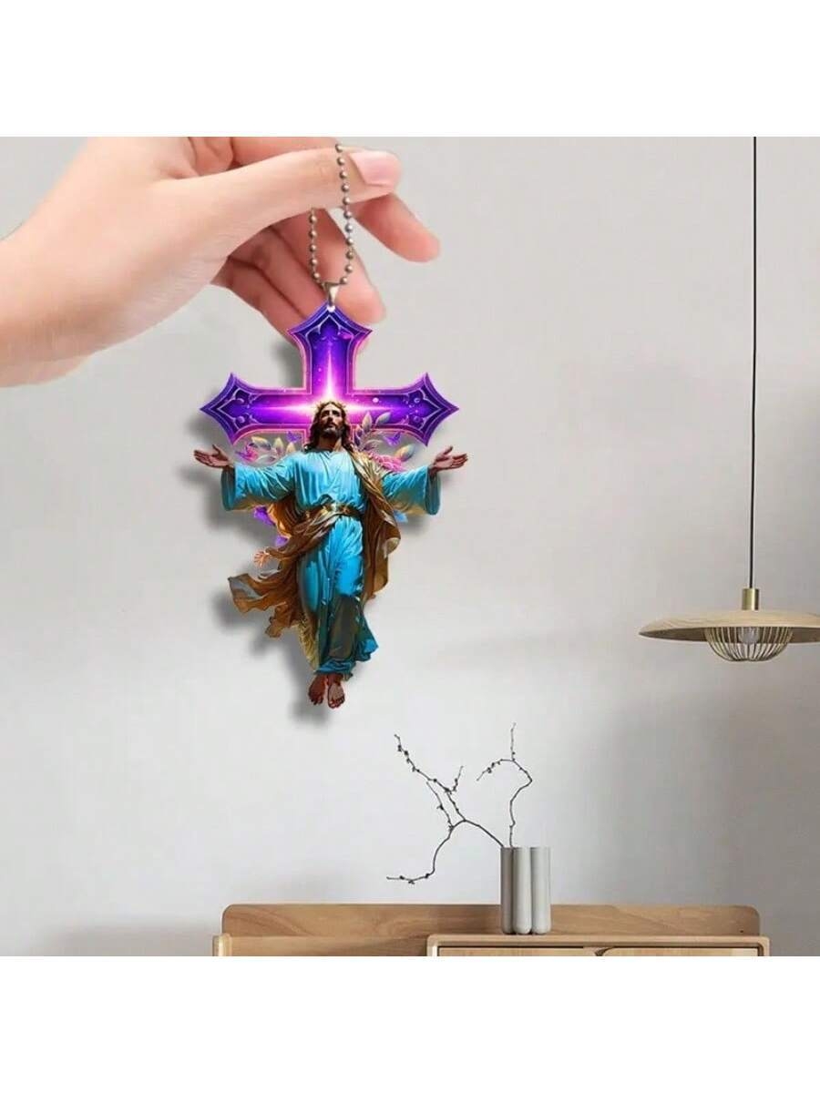 1 Piece, Cross Acrylic Pendant For Religious Figures, Cross Car Decoration Pendant, Flat Car Pendant Decoration - Image 3