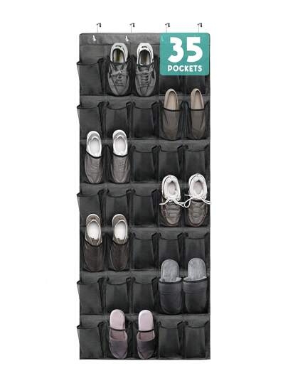 SHEIN X Milania 1pc MultiPocket 6 To 35 Pockets Oxford Mesh Over Door Shoe Organizer Sturdy Hanging Closet Storage Space Saving Shoe Rack Holder For Apartment Dorm Room Organization Holiday Season Gift Black