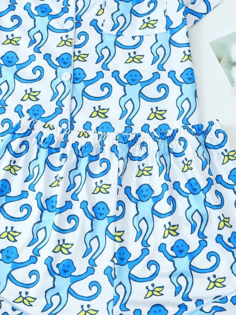 Monkey Print Women Short Sleeve & Short Pajama Set - Image 7