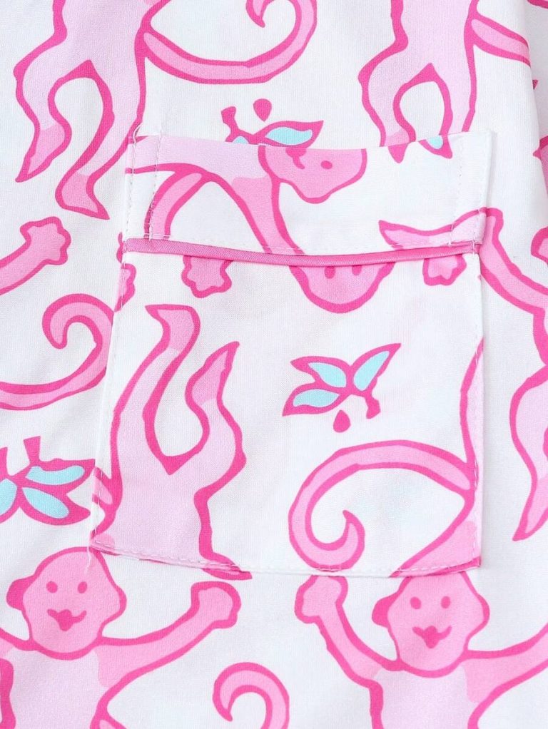 Monkey Print Women Short Sleeve & Short Pajama Set - Image 14