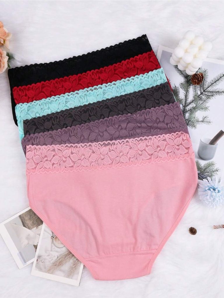 6-Piece Plus-Size Triangle Panties With Lace Waistband, Featuring Lace Splicing Material, Are Soft, Comfortable, Breathable, With Mid-High Waist Elasticity, An Optimal Choice For Daily Wear. - Image 3