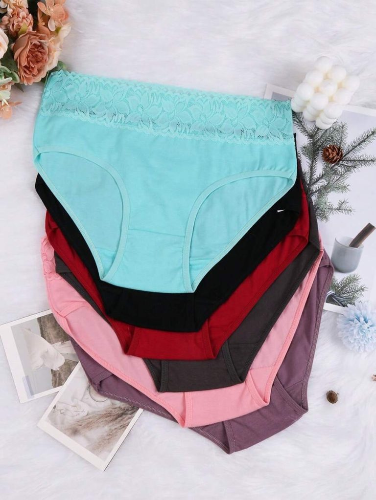 6-Piece Plus-Size Triangle Panties With Lace Waistband, Featuring Lace Splicing Material, Are Soft, Comfortable, Breathable, With Mid-High Waist Elasticity, An Optimal Choice For Daily Wear. - Image 4