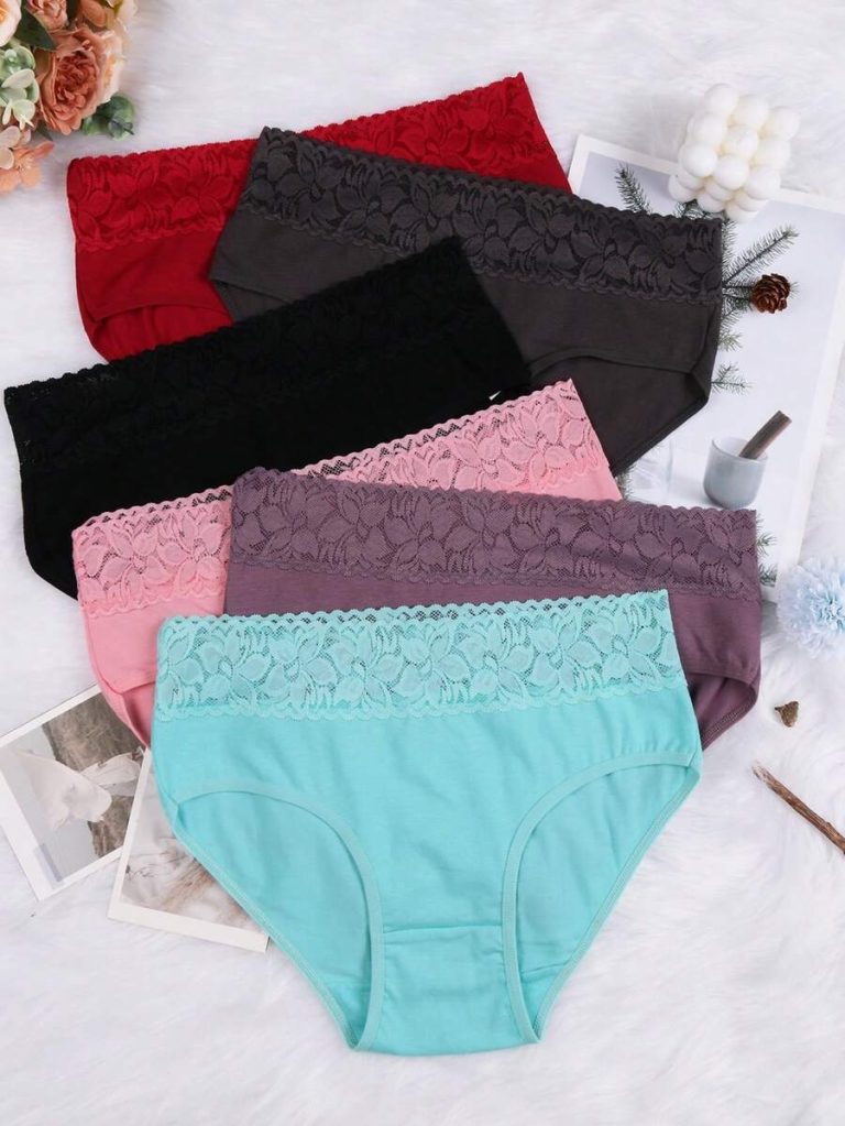 6-Piece Plus-Size Triangle Panties With Lace Waistband, Featuring Lace Splicing Material, Are Soft, Comfortable, Breathable, With Mid-High Waist Elasticity, An Optimal Choice For Daily Wear. - Image 5