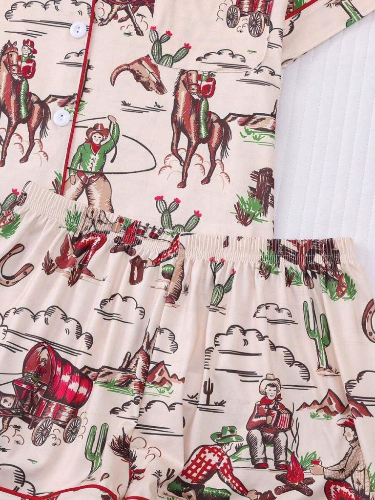 2pcs Women Western Cowgirl & Wagon Print Sleepwear Set, Elastic Waist, Cartoon Pattern, Short Sleeve Top And Shorts, Comfortable For All Seasons - Image 8