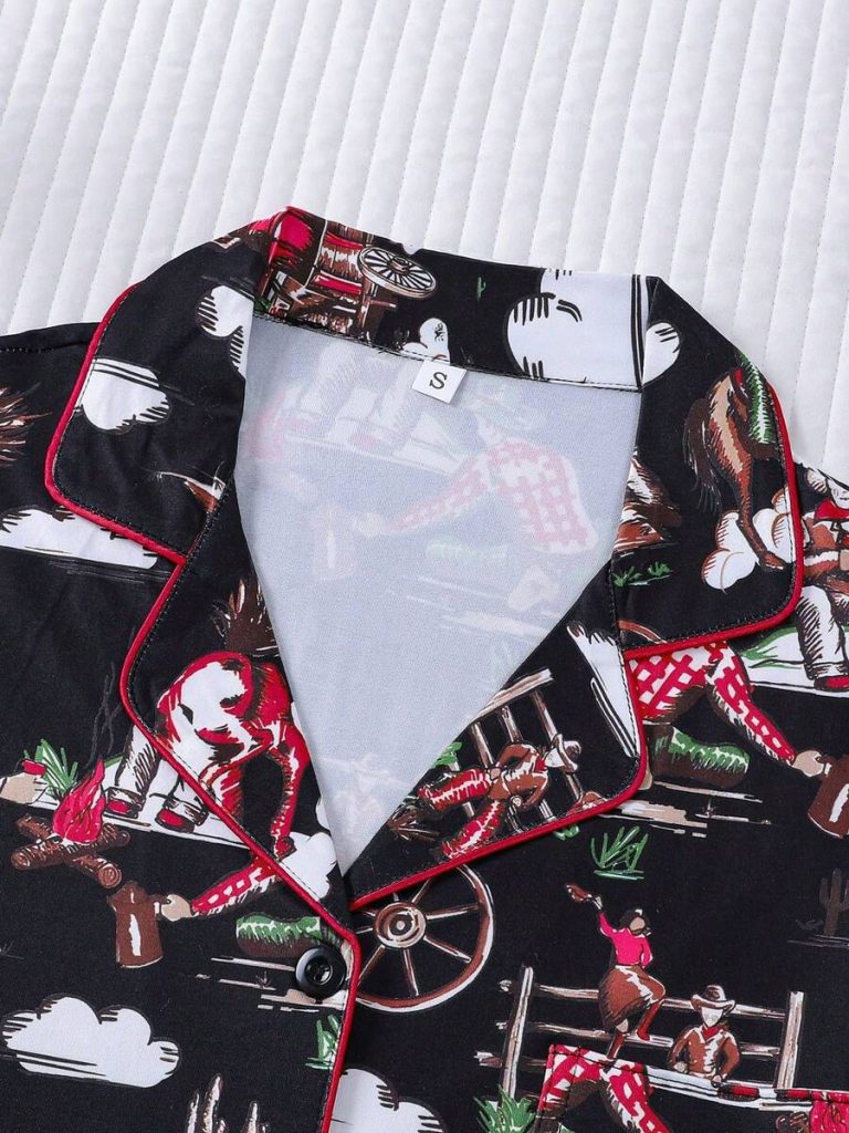 2pcs Women Western Cowgirl & Wagon Print Sleepwear Set, Elastic Waist, Cartoon Pattern, Short Sleeve Top And Shorts, Comfortable For All Seasons - Image 14
