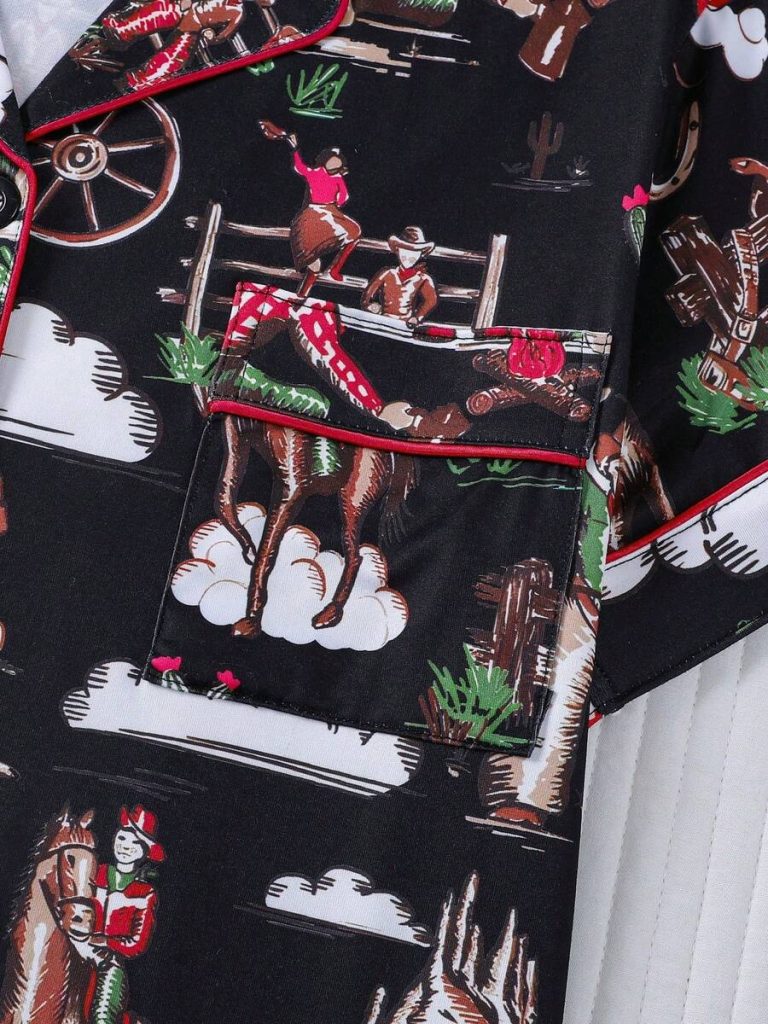 2pcs Women Western Cowgirl & Wagon Print Sleepwear Set, Elastic Waist, Cartoon Pattern, Short Sleeve Top And Shorts, Comfortable For All Seasons - Image 16