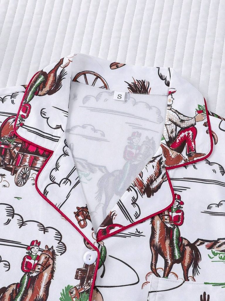 2pcs Women Western Cowgirl & Wagon Print Sleepwear Set, Elastic Waist, Cartoon Pattern, Short Sleeve Top And Shorts, Comfortable For All Seasons - Image 24