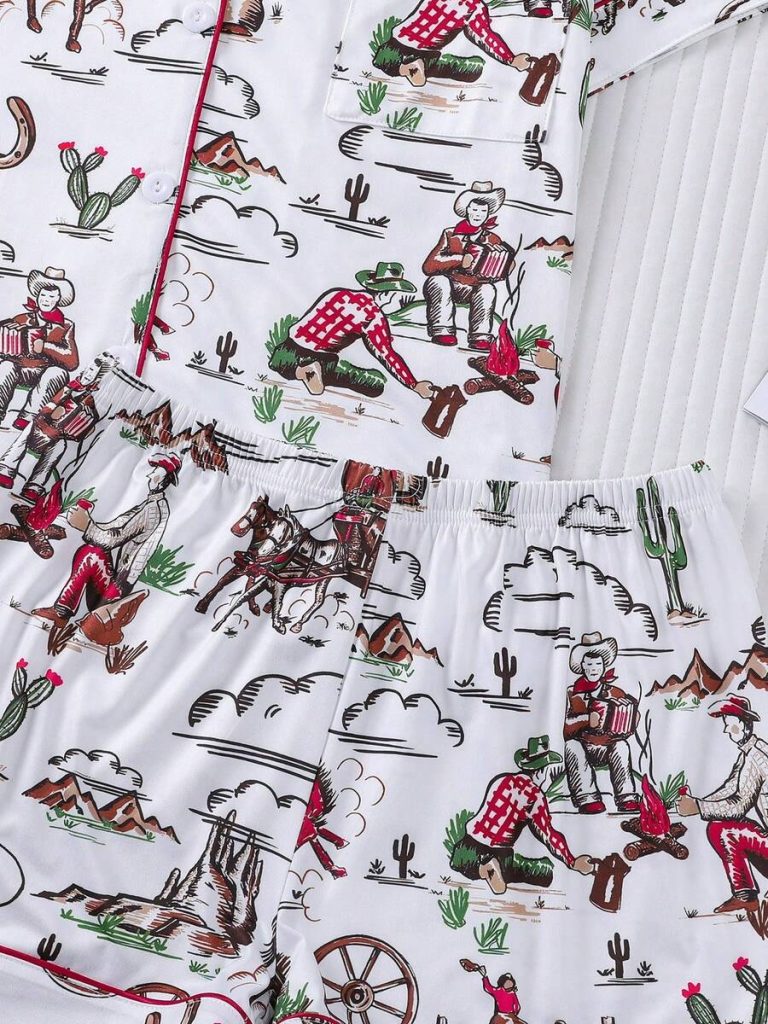 2pcs Women Western Cowgirl & Wagon Print Sleepwear Set, Elastic Waist, Cartoon Pattern, Short Sleeve Top And Shorts, Comfortable For All Seasons - Image 28