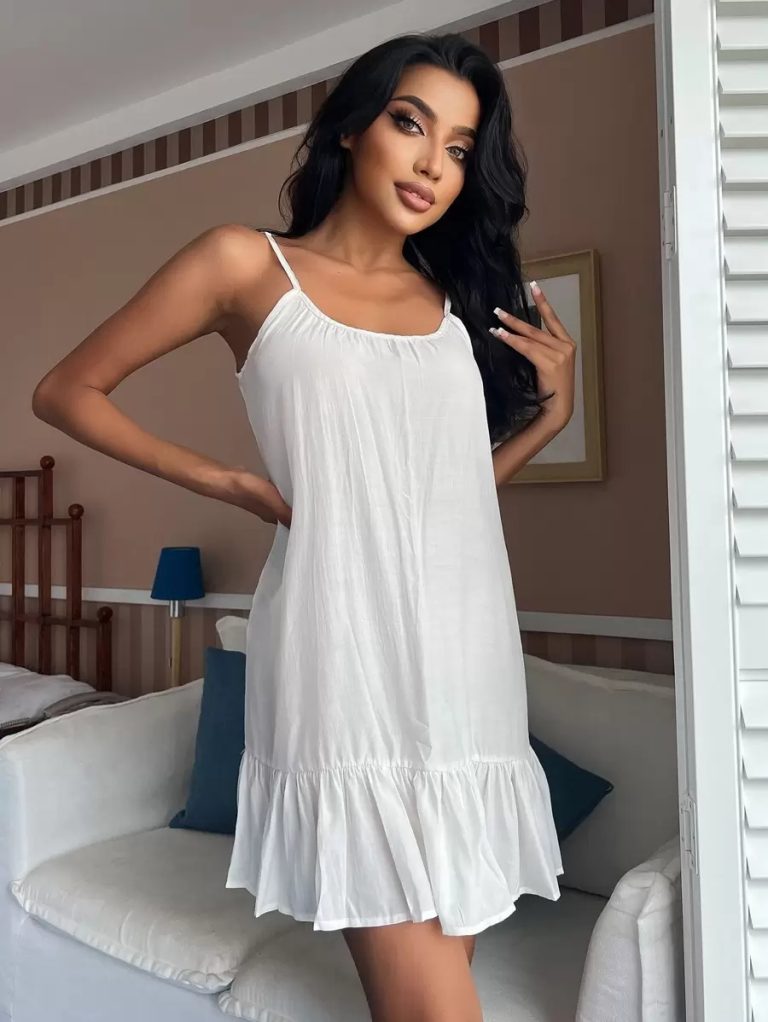 Ruffle Hem Cami Pajama Night Dress - Image 4