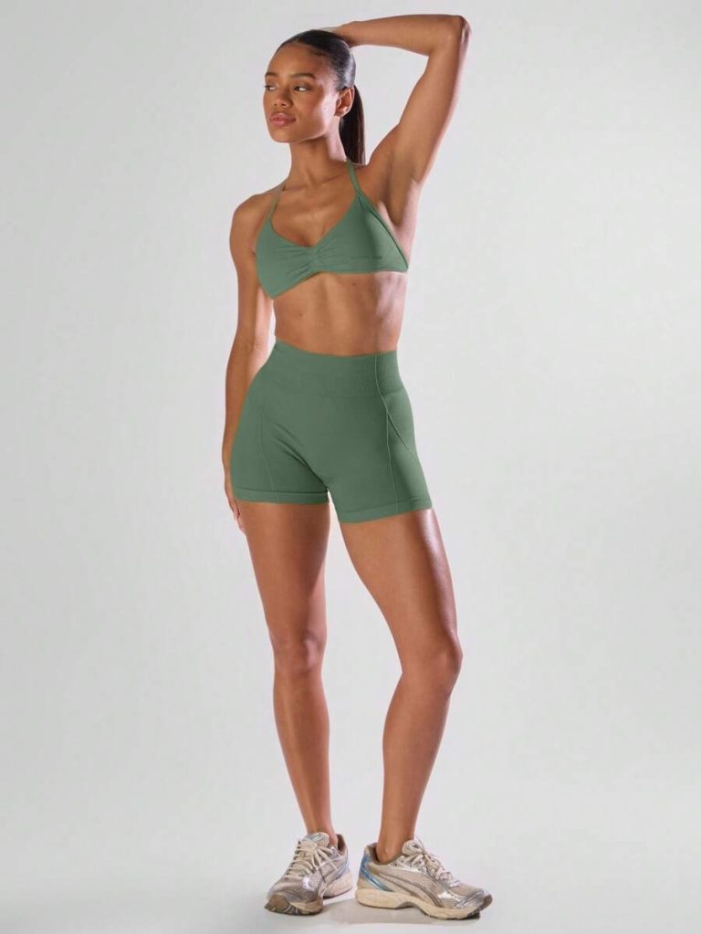Musera Sport Solid Ruched Bust Open Back Halter Sports Bra , Active Comfy Workout Gym Running Run Clubpadel, Tennis, Pickleball - Image 6