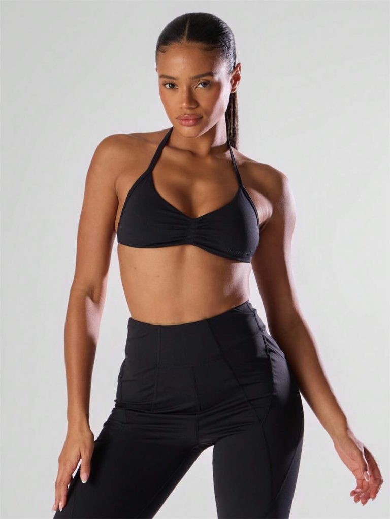 Musera Sport Solid Ruched Bust Open Back Halter Sports Bra , Active Comfy Workout Gym Running Run Clubpadel, Tennis, Pickleball - Image 8