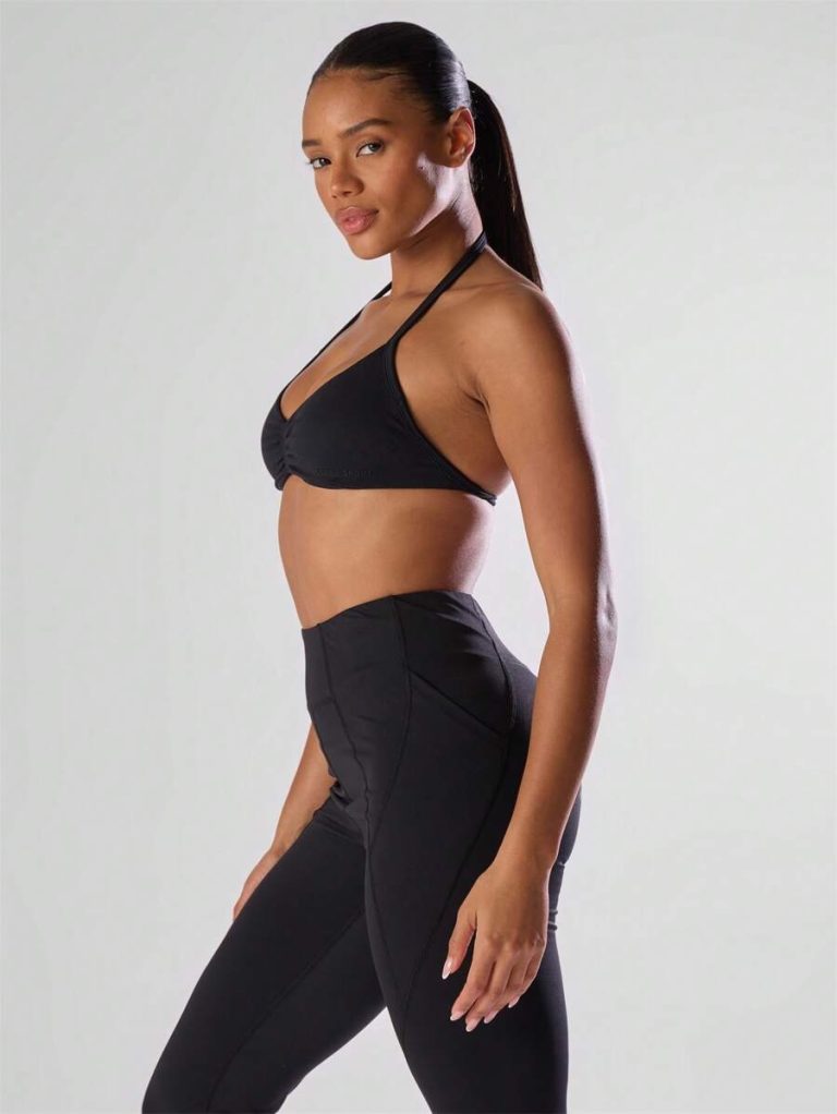Musera Sport Solid Ruched Bust Open Back Halter Sports Bra , Active Comfy Workout Gym Running Run Clubpadel, Tennis, Pickleball - Image 11