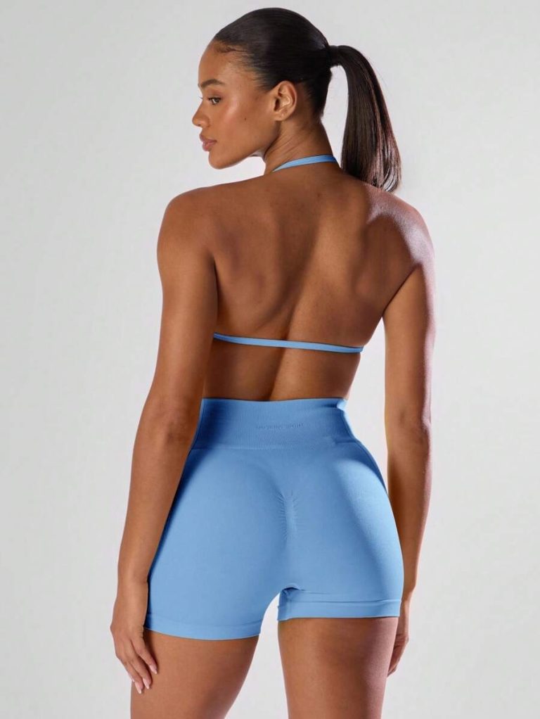 Musera Sport Solid Ruched Bust Open Back Halter Sports Bra , Active Comfy Workout Gym Running Run Clubpadel, Tennis, Pickleball - Image 15