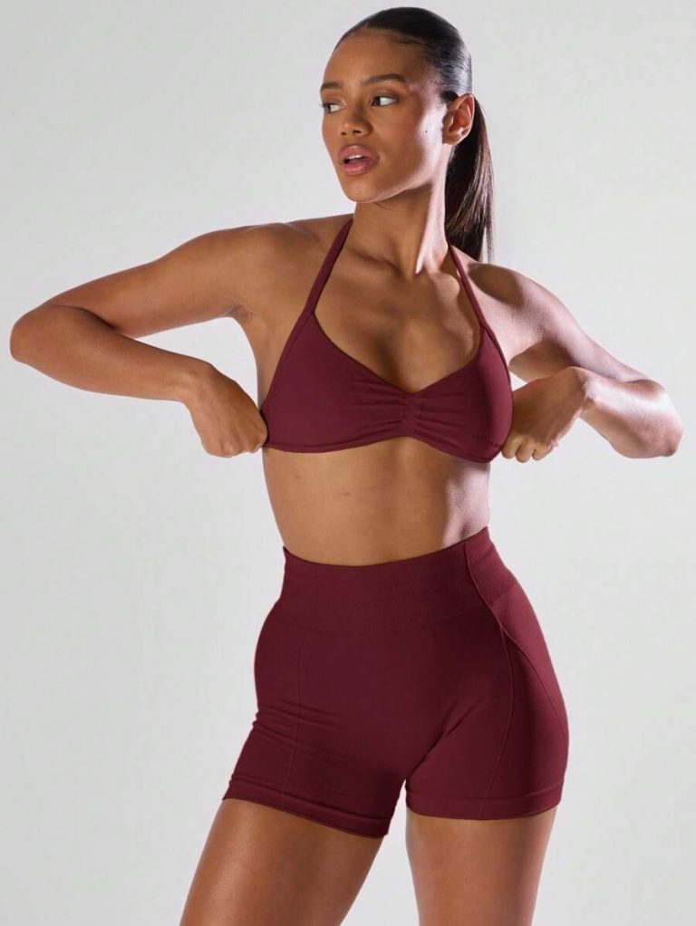 Musera Sport Solid Ruched Bust Open Back Halter Sports Bra , Active Comfy Workout Gym Running Run Clubpadel, Tennis, Pickleball - Image 20