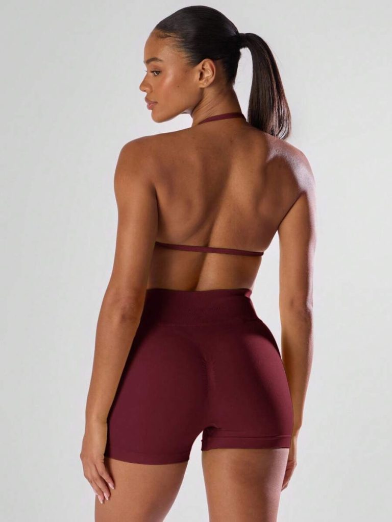 Musera Sport Solid Ruched Bust Open Back Halter Sports Bra , Active Comfy Workout Gym Running Run Clubpadel, Tennis, Pickleball - Image 21
