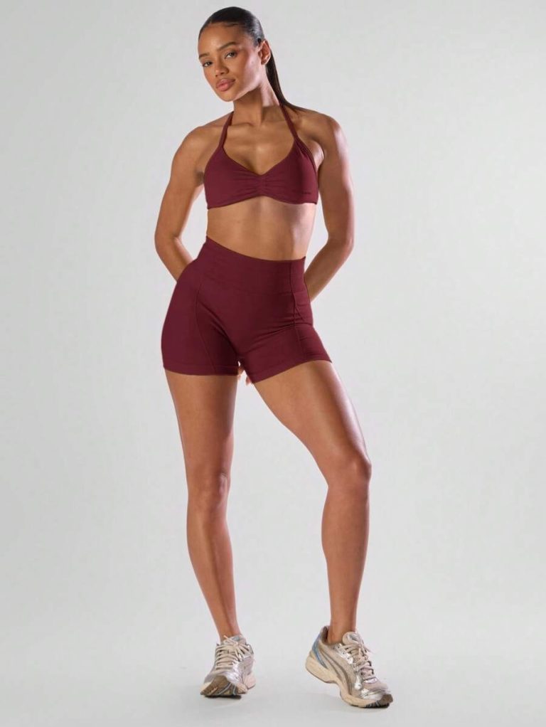 Musera Sport Solid Ruched Bust Open Back Halter Sports Bra , Active Comfy Workout Gym Running Run Clubpadel, Tennis, Pickleball - Image 22