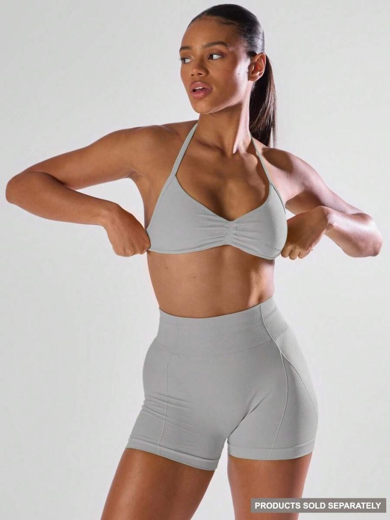 Musera Sport Solid Ruched Bust Open Back Halter Sports Bra , Active Comfy Workout Gym Running Run Clubpadel, Tennis, Pickleball - Image 26
