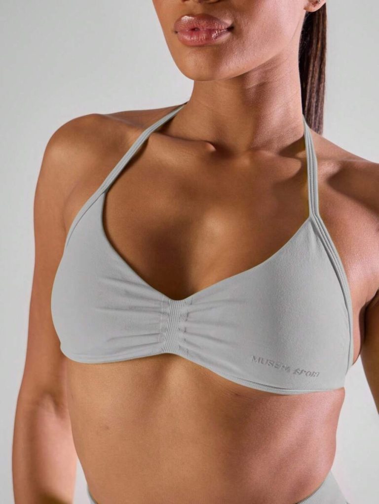 Musera Sport Solid Ruched Bust Open Back Halter Sports Bra , Active Comfy Workout Gym Running Run Clubpadel, Tennis, Pickleball - Image 31
