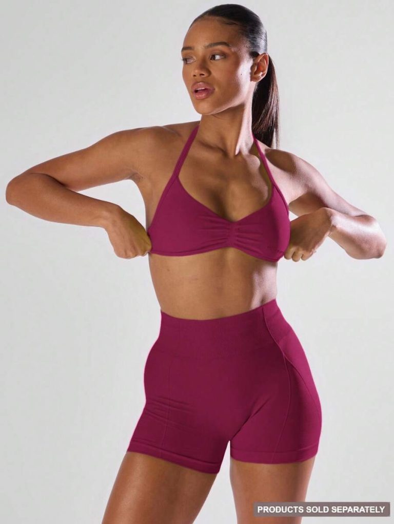 Musera Sport Solid Ruched Bust Open Back Halter Sports Bra , Active Comfy Workout Gym Running Run Clubpadel, Tennis, Pickleball - Image 32