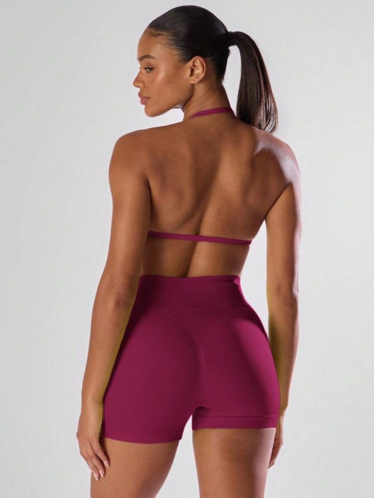 Musera Sport Solid Ruched Bust Open Back Halter Sports Bra , Active Comfy Workout Gym Running Run Clubpadel, Tennis, Pickleball - Image 33