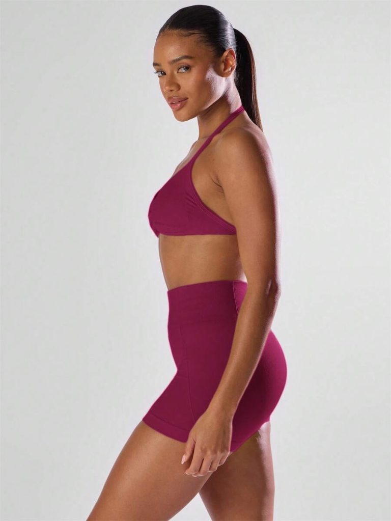 Musera Sport Solid Ruched Bust Open Back Halter Sports Bra , Active Comfy Workout Gym Running Run Clubpadel, Tennis, Pickleball - Image 35
