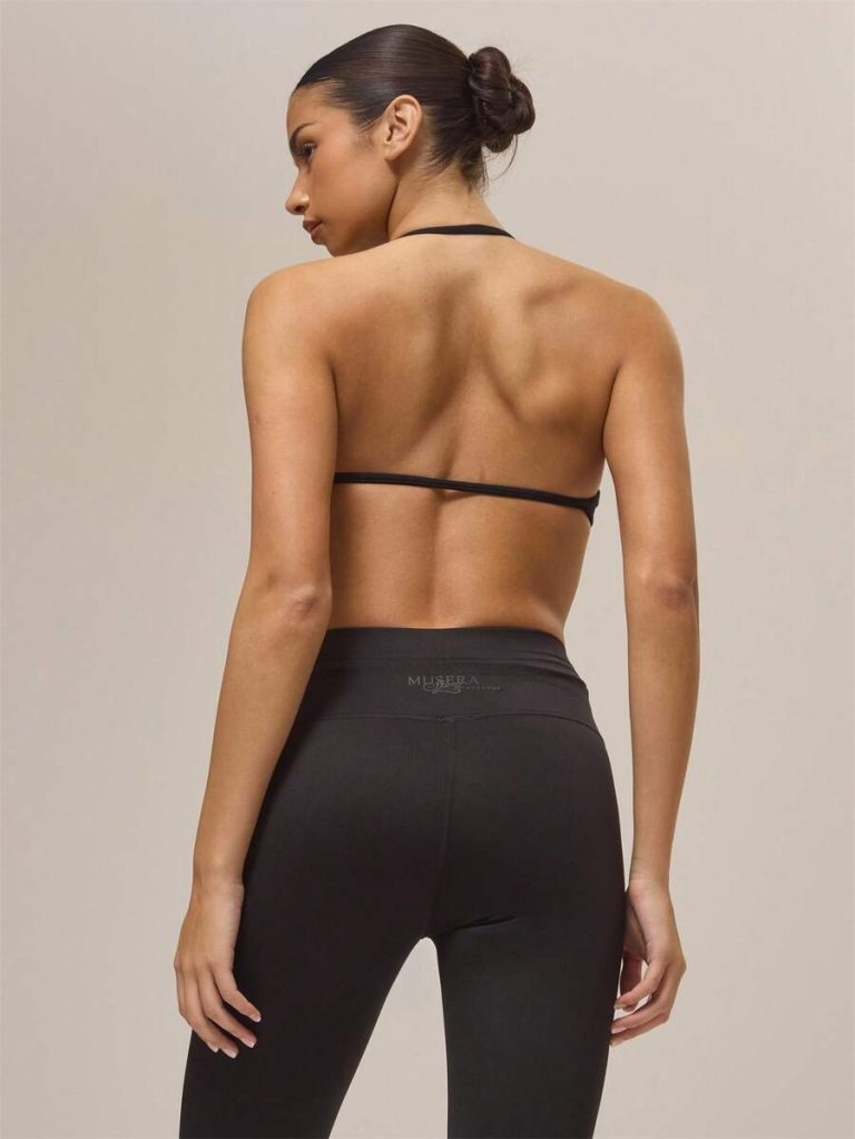 Musera Sport Solid Ruched Bust Open Back Halter Sports Bra , Active Comfy Workout Gym Running Run Clubpadel, Tennis, Pickleball - Image 41