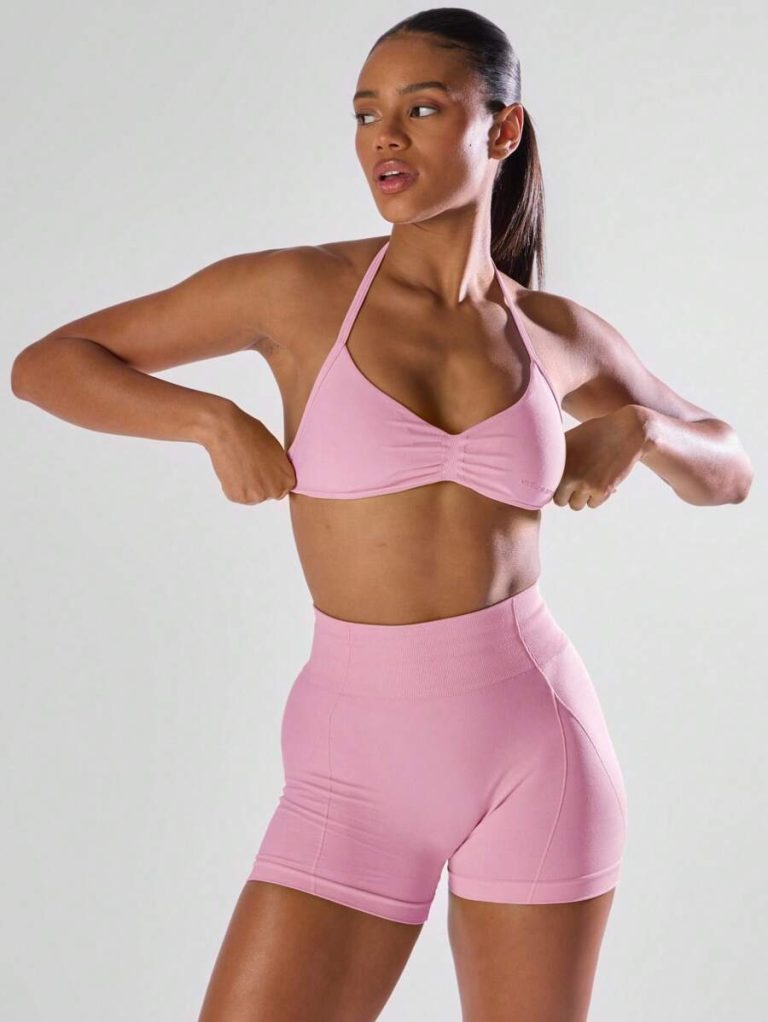 Musera Sport Solid Ruched Bust Open Back Halter Sports Bra , Active Comfy Workout Gym Running Run Clubpadel, Tennis, Pickleball - Image 44