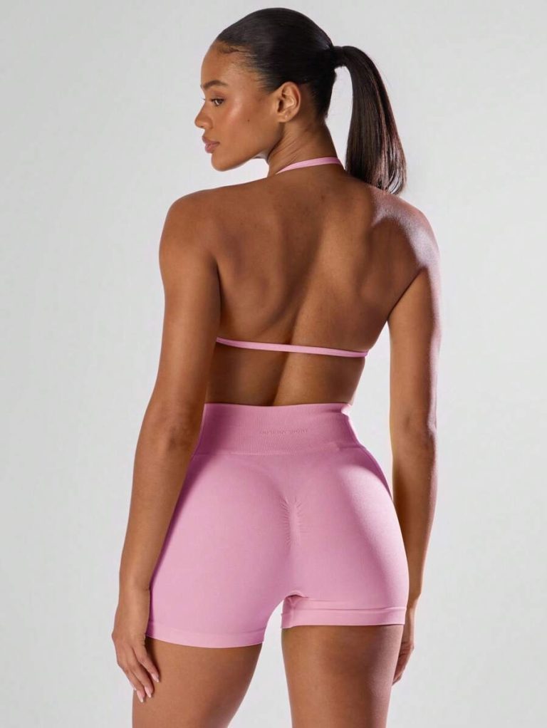 Musera Sport Solid Ruched Bust Open Back Halter Sports Bra , Active Comfy Workout Gym Running Run Clubpadel, Tennis, Pickleball - Image 45