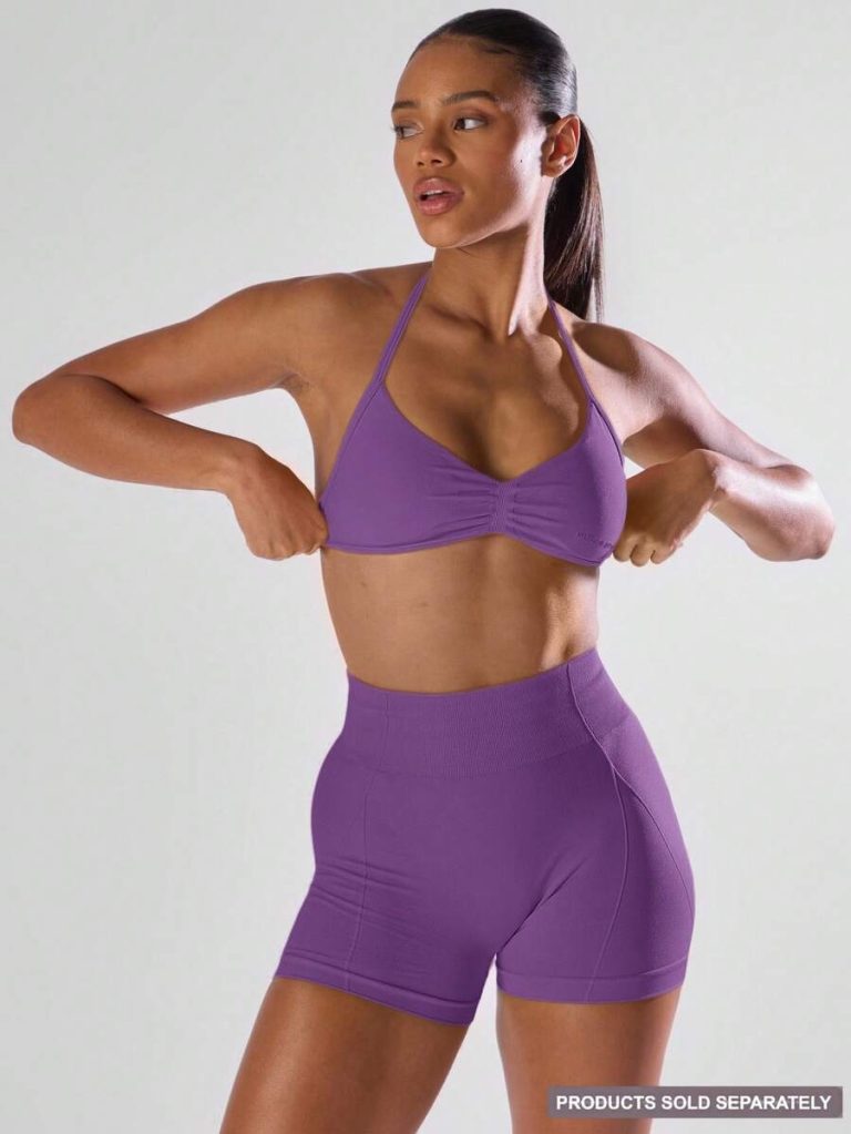 Musera Sport Solid Ruched Bust Open Back Halter Sports Bra , Active Comfy Workout Gym Running Run Clubpadel, Tennis, Pickleball - Image 50