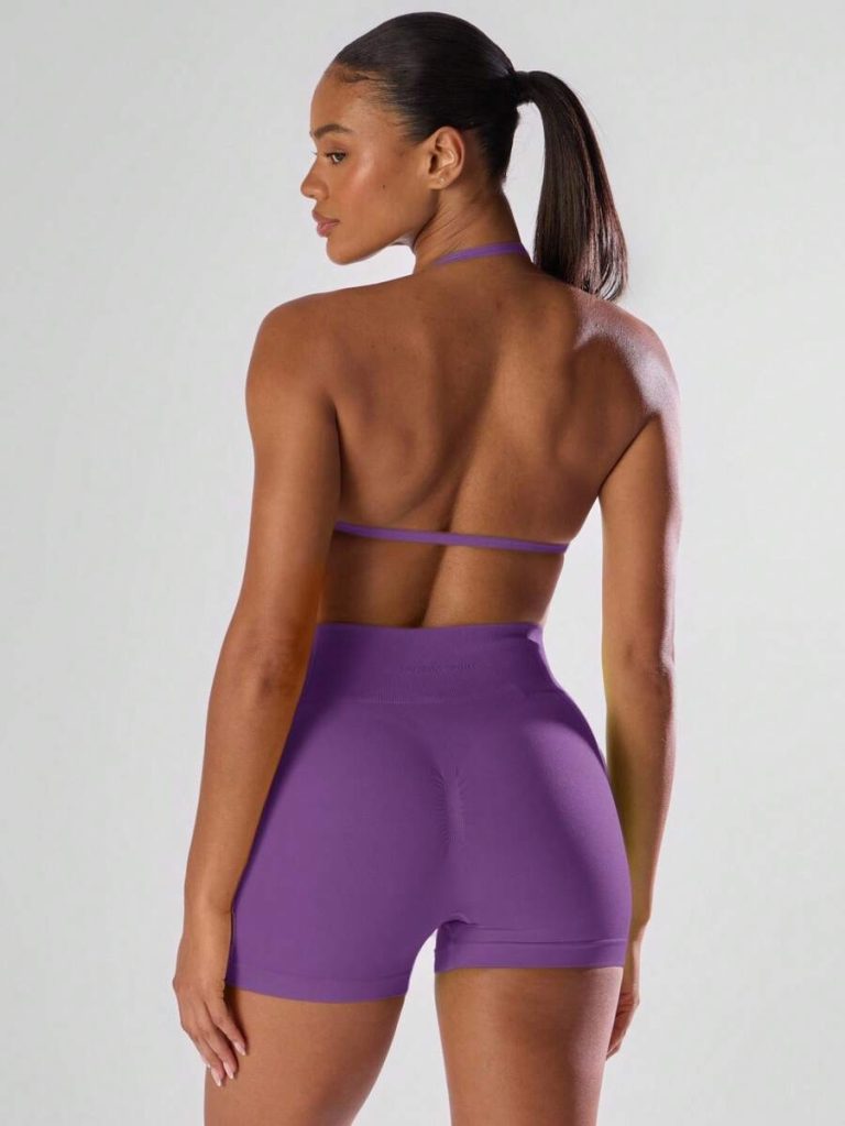 Musera Sport Solid Ruched Bust Open Back Halter Sports Bra , Active Comfy Workout Gym Running Run Clubpadel, Tennis, Pickleball - Image 51