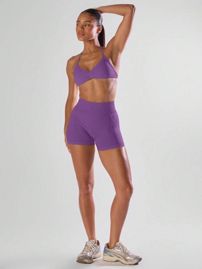 Musera Sport Solid Ruched Bust Open Back Halter Sports Bra , Active Comfy Workout Gym Running Run Clubpadel, Tennis, Pickleball - Image 54