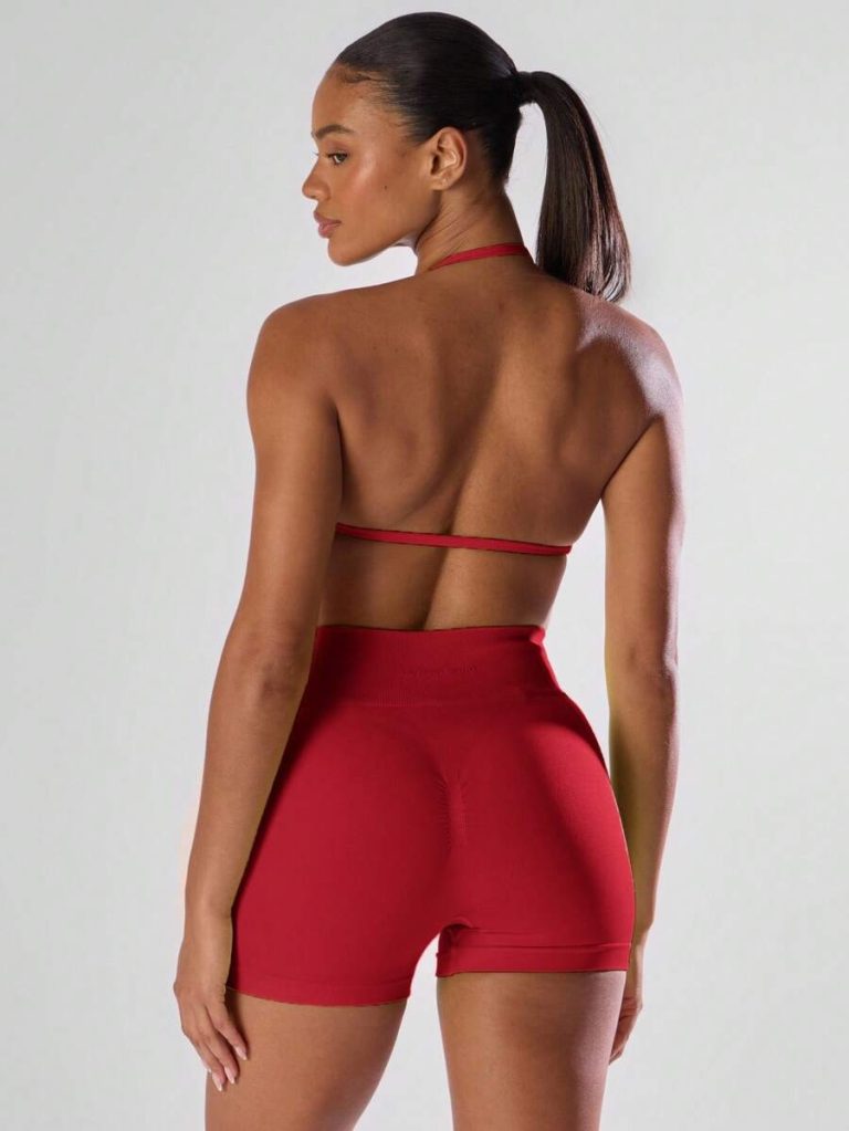 Musera Sport Solid Ruched Bust Open Back Halter Sports Bra , Active Comfy Workout Gym Running Run Clubpadel, Tennis, Pickleball - Image 58