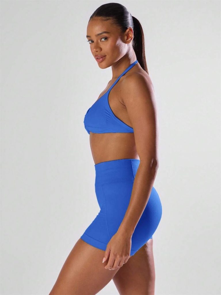 Musera Sport Solid Ruched Bust Open Back Halter Sports Bra , Active Comfy Workout Gym Running Run Clubpadel, Tennis, Pickleball - Image 65