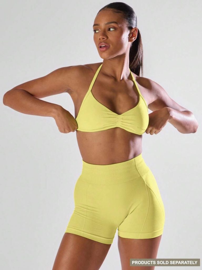 Musera Sport Solid Ruched Bust Open Back Halter Sports Bra , Active Comfy Workout Gym Running Run Clubpadel, Tennis, Pickleball - Image 68